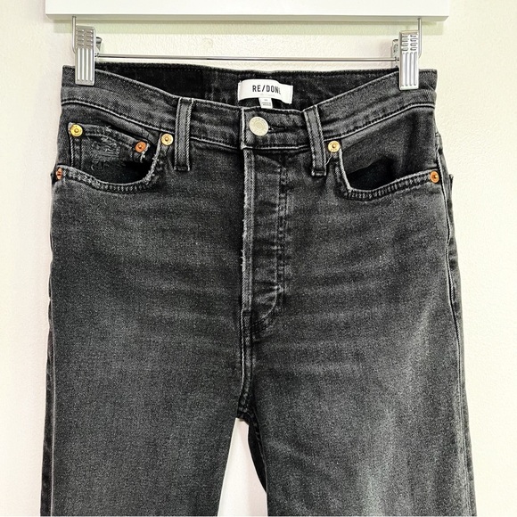 Re/done Originals 70s Stove Pipe Jeans Faded Coal With Rips Size 26 - Picture 4 of 11